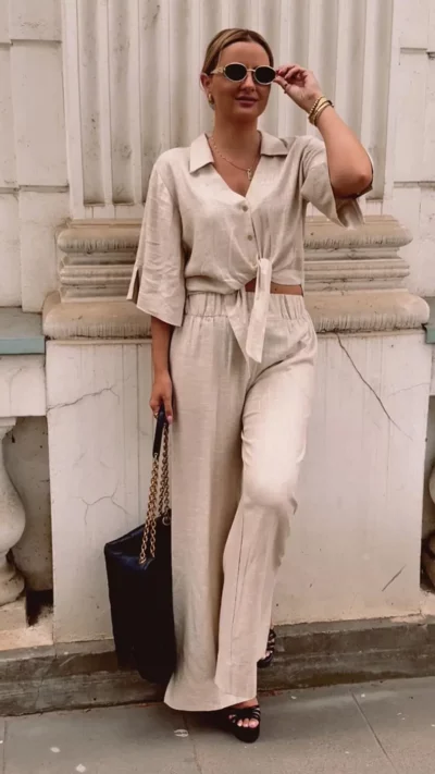 CARMEL komplet lniany RODOS beż