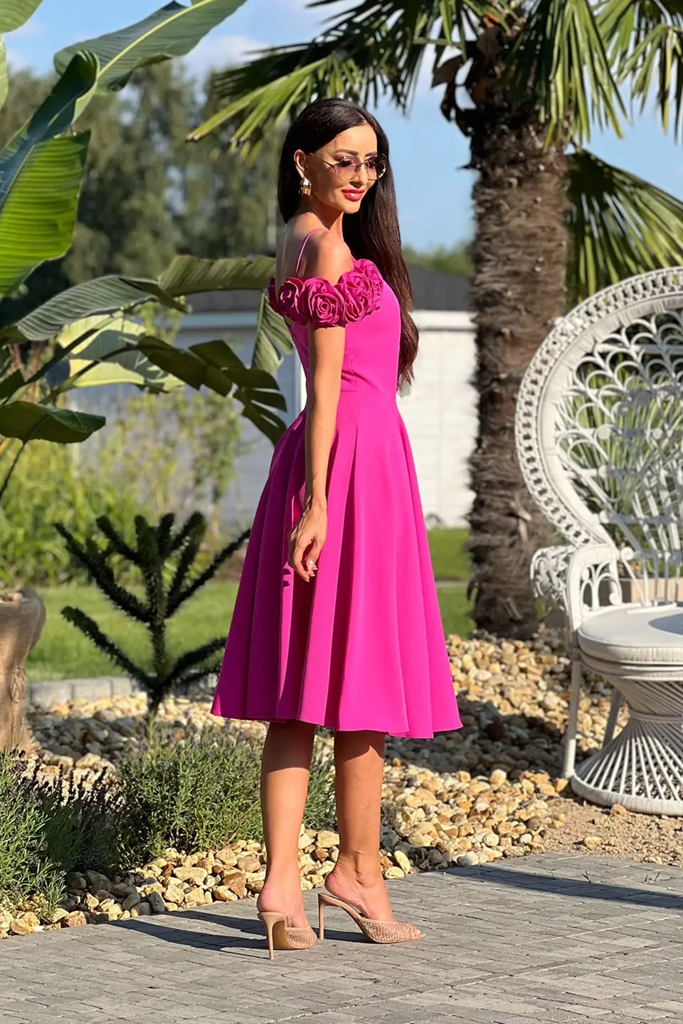 Elizabeth Sukienka midi FLOWER Fuksja 2