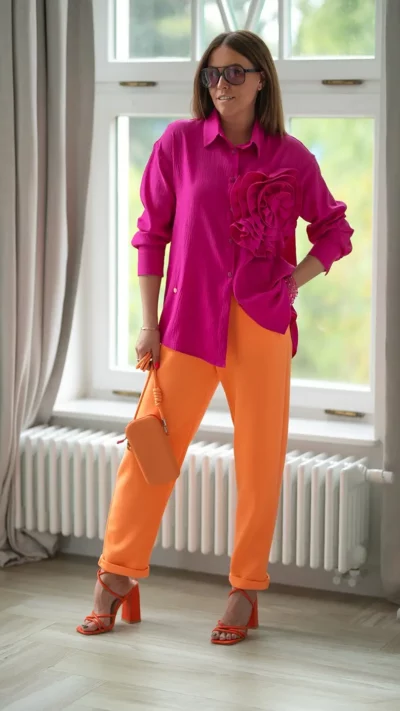 BASTET Koszula z kwiatem fuksja