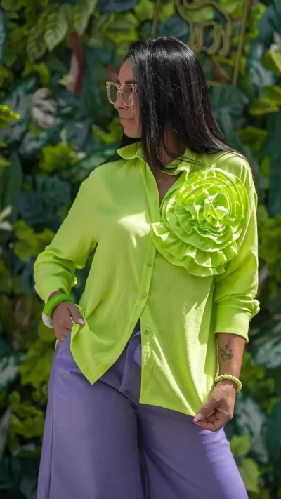 BASTET Koszula z kwiatem limonka