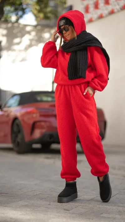 BASTET Spodnie z „baranka” (czerwone)