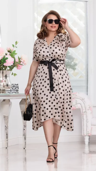 ELIZABETH Sukienka ROSA Grochy satyna (beż)