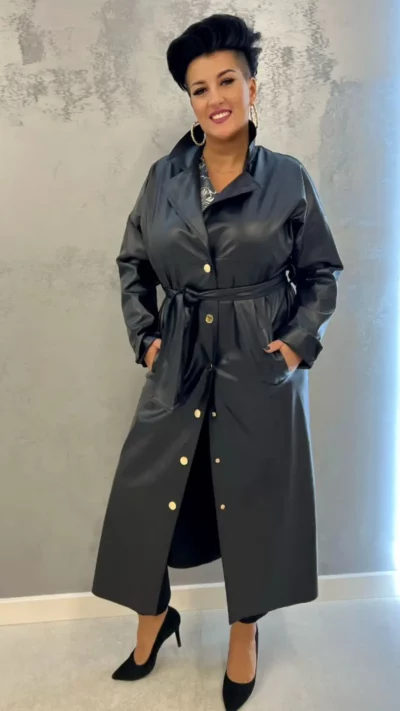 CARMEL Płaszcz damski z ekoskóry FRANCE czarny