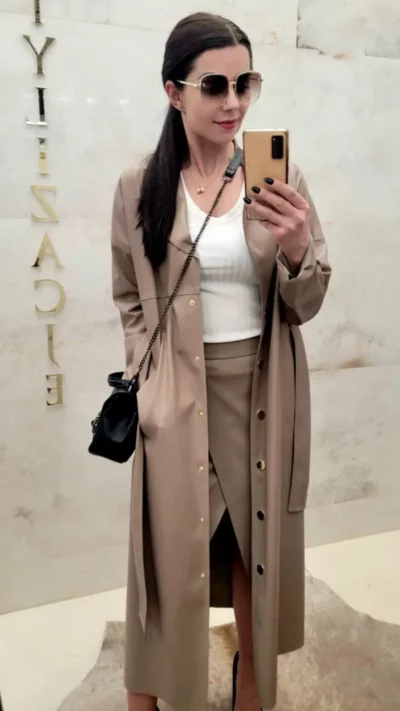 CARMEL Płaszcz damski z ekoskóry FRANCE fango