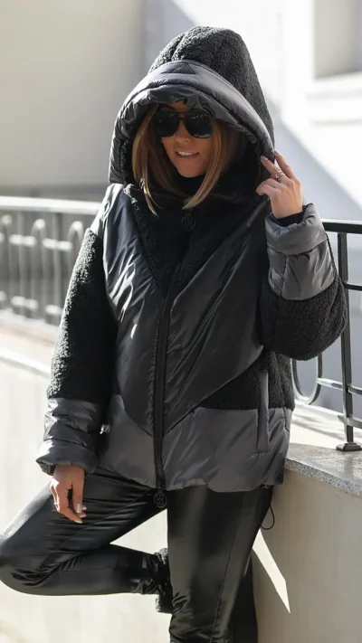 BASTET Kurtka pikowana z barankową dzianiną (czarna)