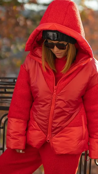 BASTET Kurtka pikowana z barankową dzianiną (czerwona)