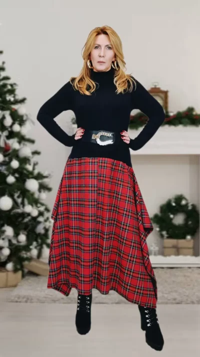 MINOUU Sukienka Golf ANAIS krata (czerwona)