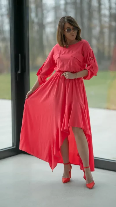 BASTET Sukienka asymetryczna maxi (koral)