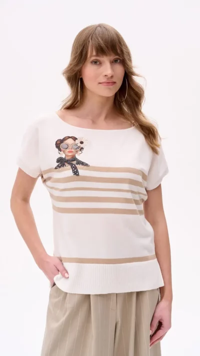 Blue Shadow Bluzka damska dzianinowa (Ecru / Beż)