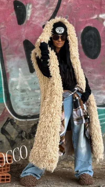 ZOCCO Płaszcz kamizela futrzana (ecru)