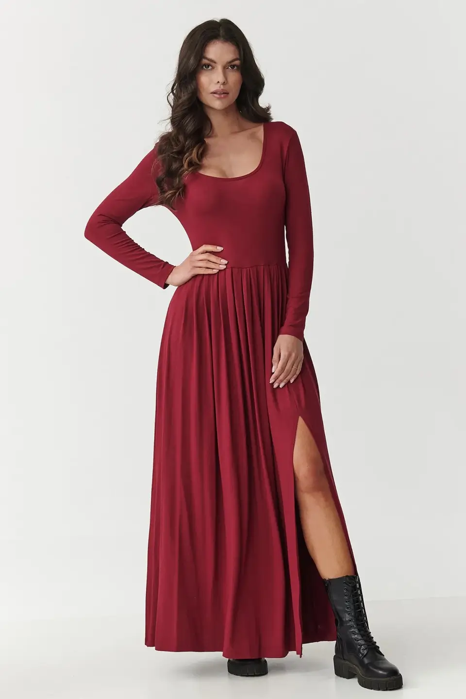 makadamia dluga sukienka z wiskozy m896 bordo 1