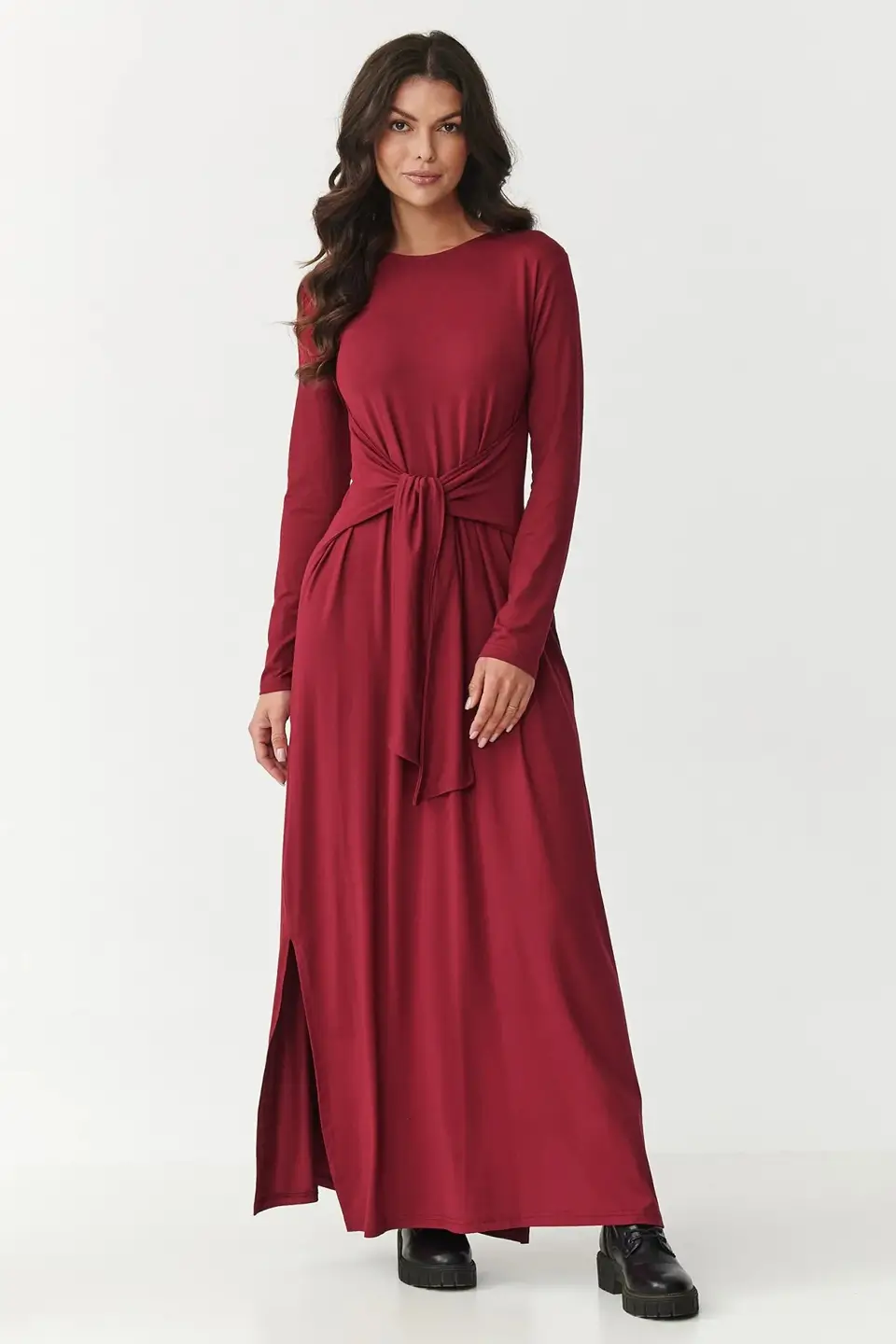 makadamia sukienka z wiskozy z wiazaniem m894 bordo 1