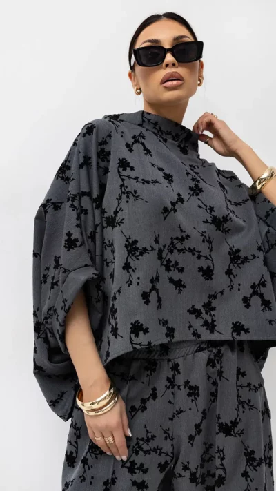 MISS CITY OFFICIAL Damska Bluzka Roses Kimono (szara)