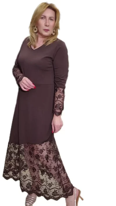 SASHA FERRANO Sukienka SUZI (koronka gipiura) (brąz)